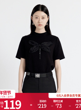 婉甸2025年秋季新品耀石黑蜻蜓T恤黑色半袖短袖1243T01RS1