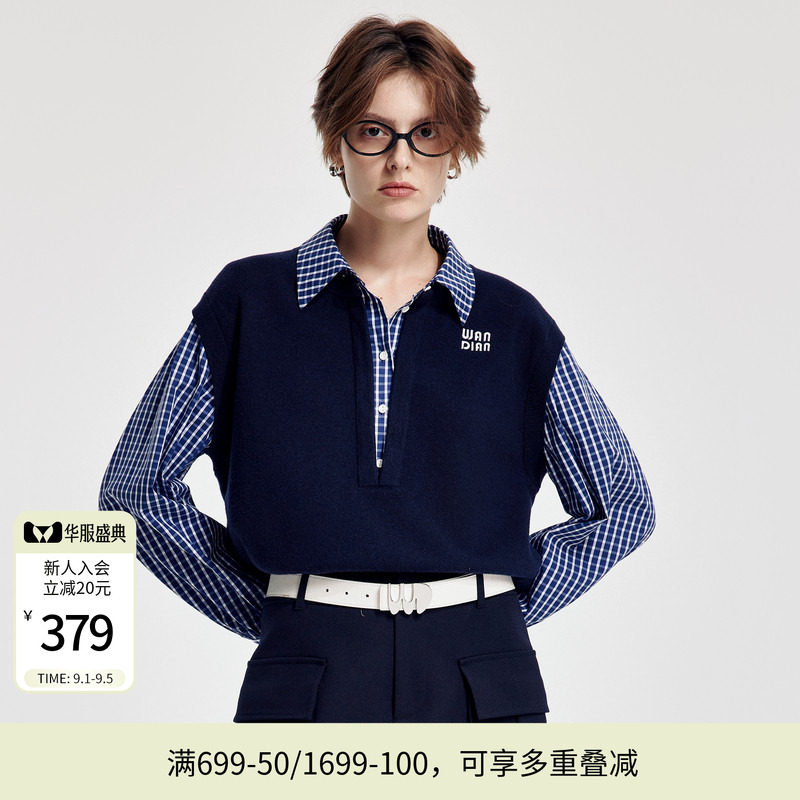 婉甸羊毛混纺套头衬衫领毛织图片