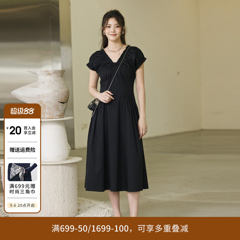 婉甸夏季黑色短袖连衣裙1242N07RS2