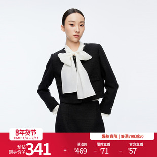 婉甸2025年冬季新品黑色粗花呢小香风西装毛呢短外套1244E03JN1