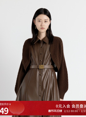 婉甸2025年秋季新品古巴深棕色毛织长袖开衫坎肩宽松女1243W18MD4