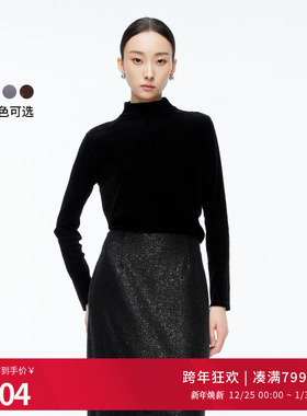 婉甸2025年冬季新品丝绒毛织长袖圆领打底衫时尚百搭1244I01DM1