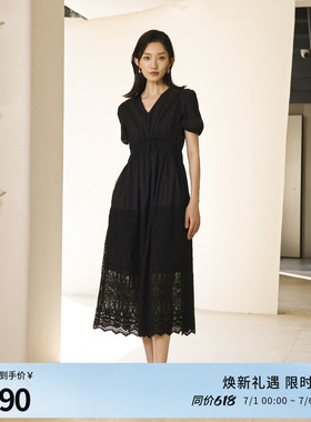 婉甸夏季黑色短袖连衣裙1242N10RS2