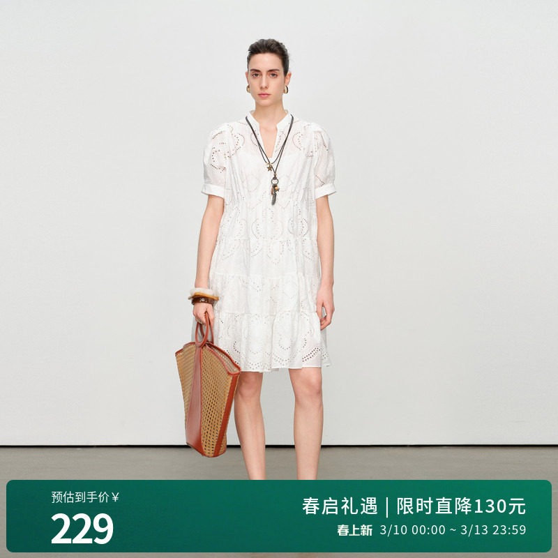 婉甸2025夏季新品云白水溶绣两件套连衣裙1242N67XD5