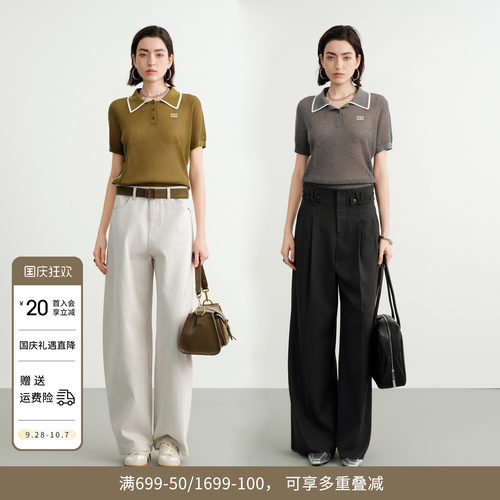 牧草绿镂空POLO领套头衫