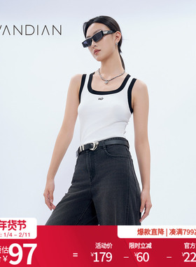 婉甸古瓷白撞边简约基础款毛织背心1233G02DS1