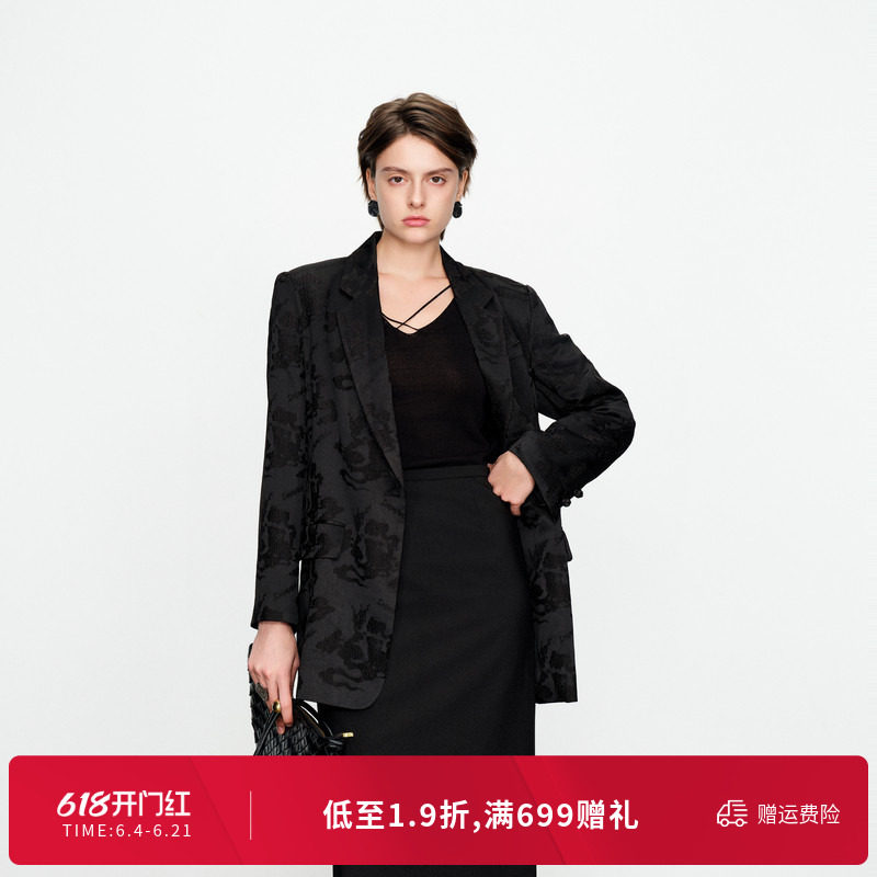 婉甸黑色提花西装外套瑞丽风中式1241Q01XJ1