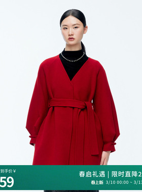 婉甸2025年冬季新品慕斯红双面呢外套1244E06DM2