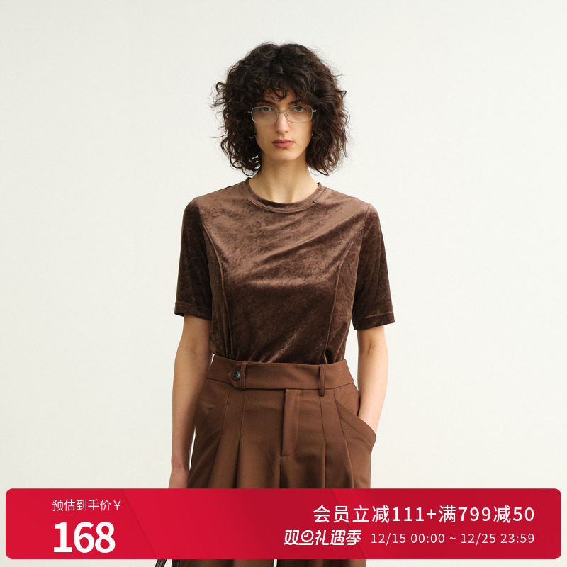 咖色丝绒套头上衣