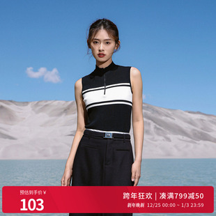 1241W04MS2 百搭针织衫 婉甸2025黑色半拉链无袖 毛织套头衫