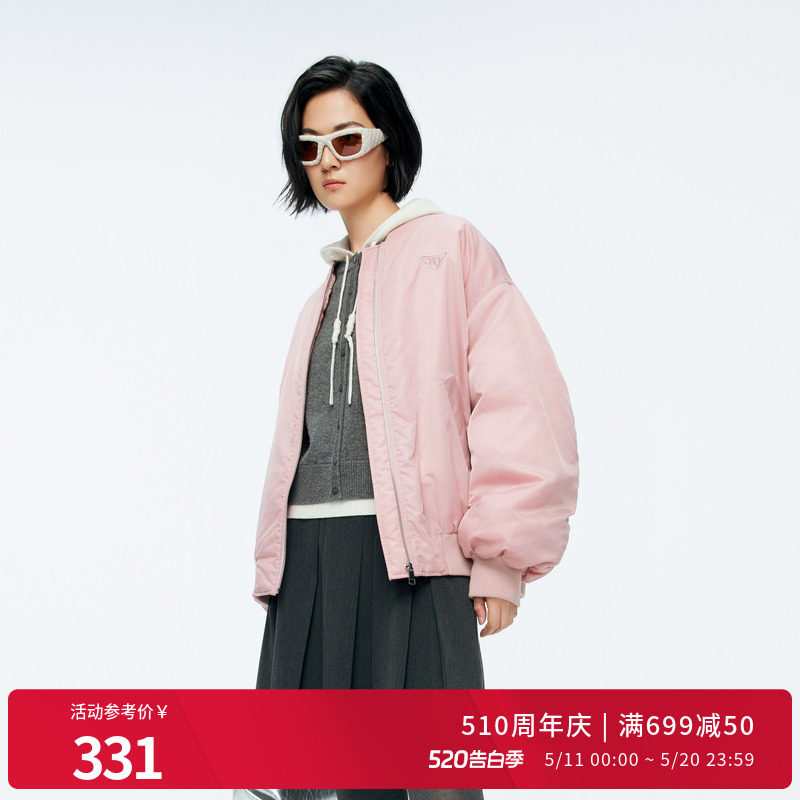 婉甸冬季薄纱粉长袖棉服短款棉衣甜美外套女1244F01GS1