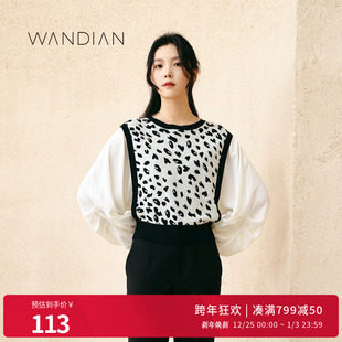 婉甸秋季 日常上班米黑抽象波普拼接毛织套头1233W07RS2