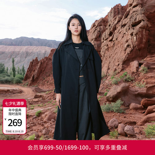 婉甸黑色长款风衣外套