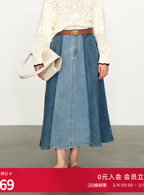 婉甸2025矿洗蓝丹宁长裙复古风A版半身裙1241K08SX4YX