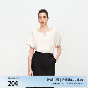 香草奶白套头上衣圆领雪纺衫 1242H15DY3 新品 婉甸2025夏季