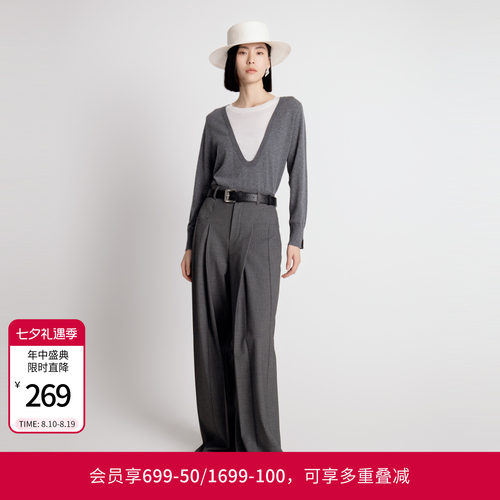 岩石灰阔腿裤