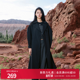 婉甸2025黑色长款 风衣百搭风外套1241B04SM4