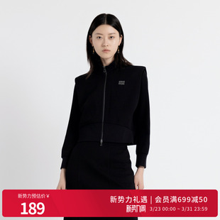 翻领式 黑色拉链运动风长袖 收腰外套1243O04GL2 新品 婉甸2025年秋季