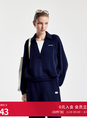 婉甸2026春季新品学院蓝假两件套头休闲运动女外套卫衣1251Y02SX2