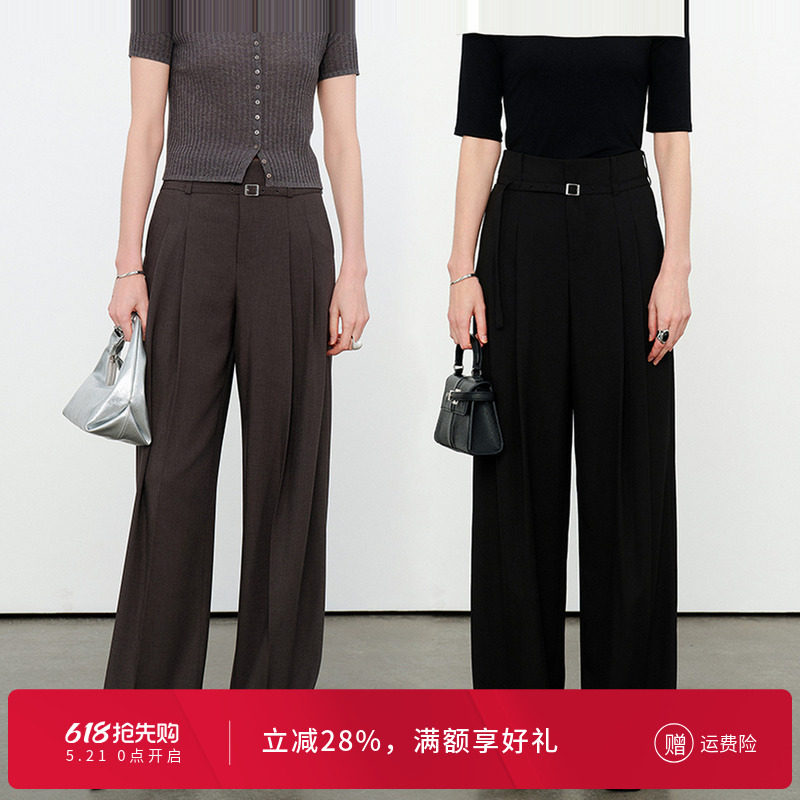 婉甸2026夏季新品原灰色/黑色阔腿裤女长裤高腰垂地裤1252P13SD4