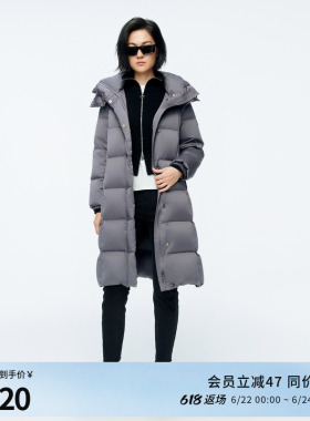 婉甸冬季岩石灰中长款连帽女保暖加厚羽绒服1244D10GS3