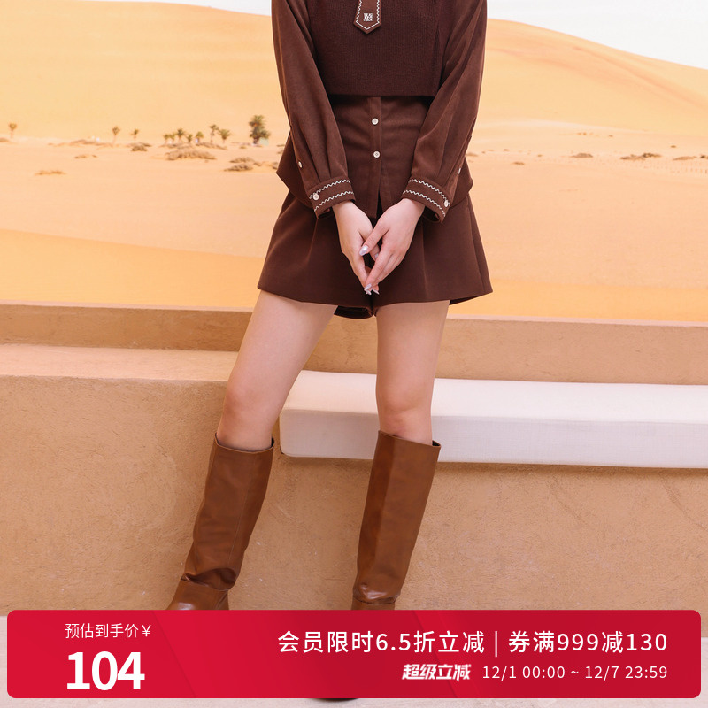 婉甸秋季咖色短裤立体裁剪舒适显腿细1234P21RT4