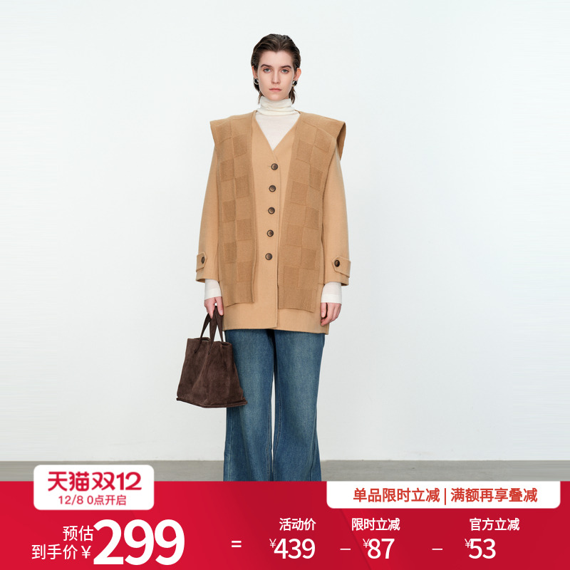 婉甸拉菲驼中长款双面呢外套