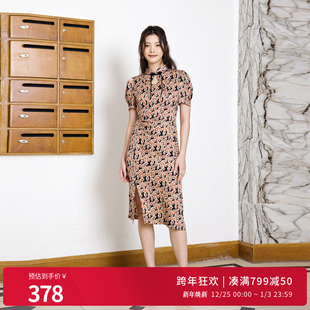 连衣裙1242N37YT3 米底暮夜斑驳旗袍式 婉甸2025夏季 新品