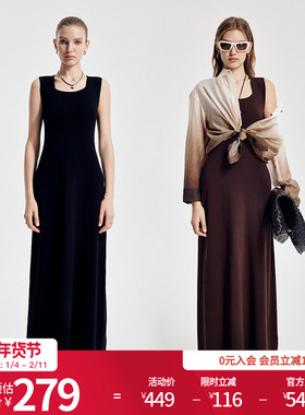 婉甸2026春季新品黑色/橡木棕X型无袖毛织修身连衣裙1251N02YJ1
