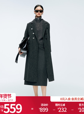 婉甸2025年冬季新品火山灰双面呢中长款毛呢外套大衣女1244C14SX3