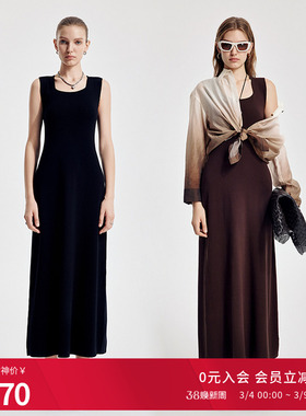 婉甸2026春季新品黑色/橡木棕X型无袖毛织修身连衣裙1251N02YJ1