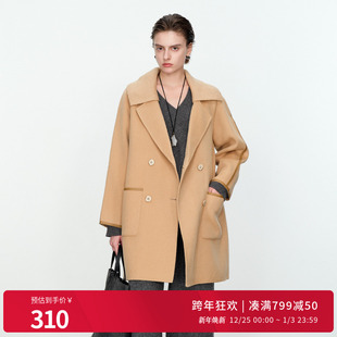 A型拼接款 新品 1234E10JX2 双面呢外套冬季 婉甸拉菲驼中长款