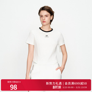 婉甸2025黑色 T恤百搭风上衣1241T05SM4 白色撞边领短袖