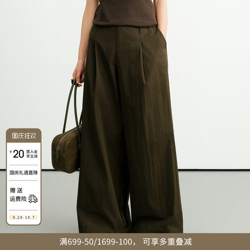 橄榄绿纸感阔腿裤