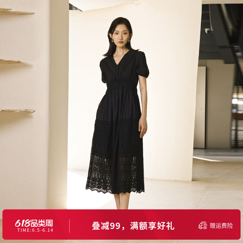 婉甸夏季黑色短袖连衣裙1242N10RS2