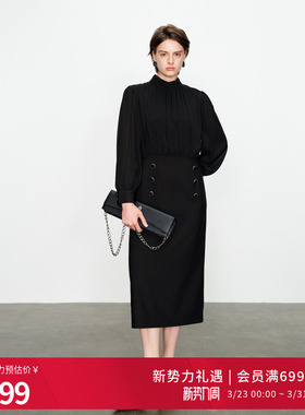 婉甸2025黑色长袖连衣裙通勤风1241N06DY1