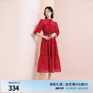 假日红短袖 连衣裙1242N04RJ3YX 新品 婉甸2025夏季