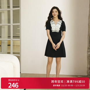 连衣裙1242N06RS2 黑白拼接短袖 婉甸2025夏季 新品