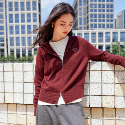 加厚绵羊毛【明星同款】【套装系列】婉甸冬新连帽毛织开衫针织