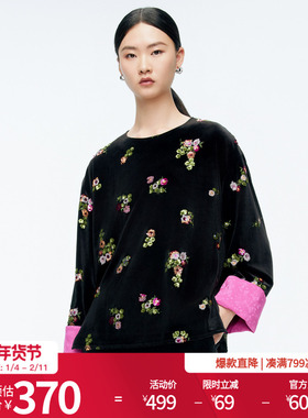 婉甸2025年冬季新品黑色丝绒珠片绣套头中国风百搭上衣1244Y02DM1