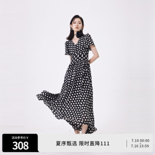 婉甸夏季黑白大波点短袖连衣裙1242N30RS3
