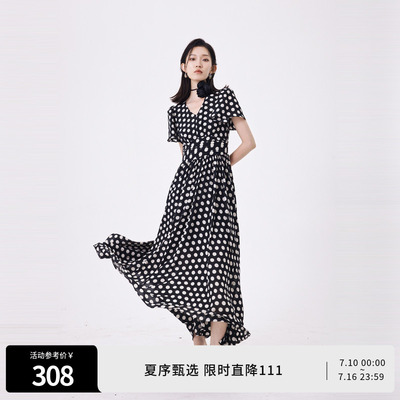婉甸夏季黑白大波点短袖连衣裙1242N30RS3