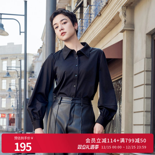 婉甸2025年冬季新品黑色长袖衬衫中性风上衣1244S10ZY3