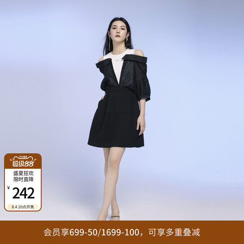 黑色中袖连衣裙