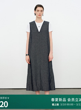 婉甸2026夏季新品牛仔蓝亚麻连衣裙直筒裙休闲无袖裙子1252N01DX1