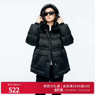 婉甸2025年冬季新品黑色中长款女保暖带帽立领羽绒服1244D36SX5