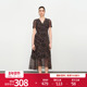 婉甸2025夏季 新品 黑底粉色小碎花连衣裙1242N78XD5