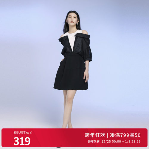 黑色中袖连衣裙