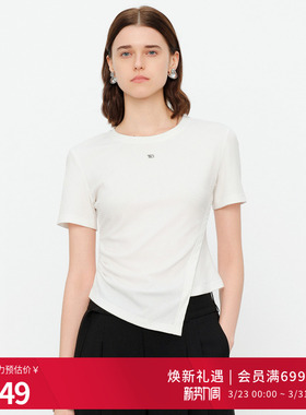 婉甸2026夏季新品针织短袖女士休闲风不规则纯色T恤1252T08JD3