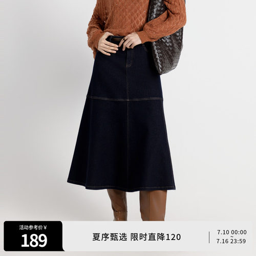 复古靛蓝丹宁长裙